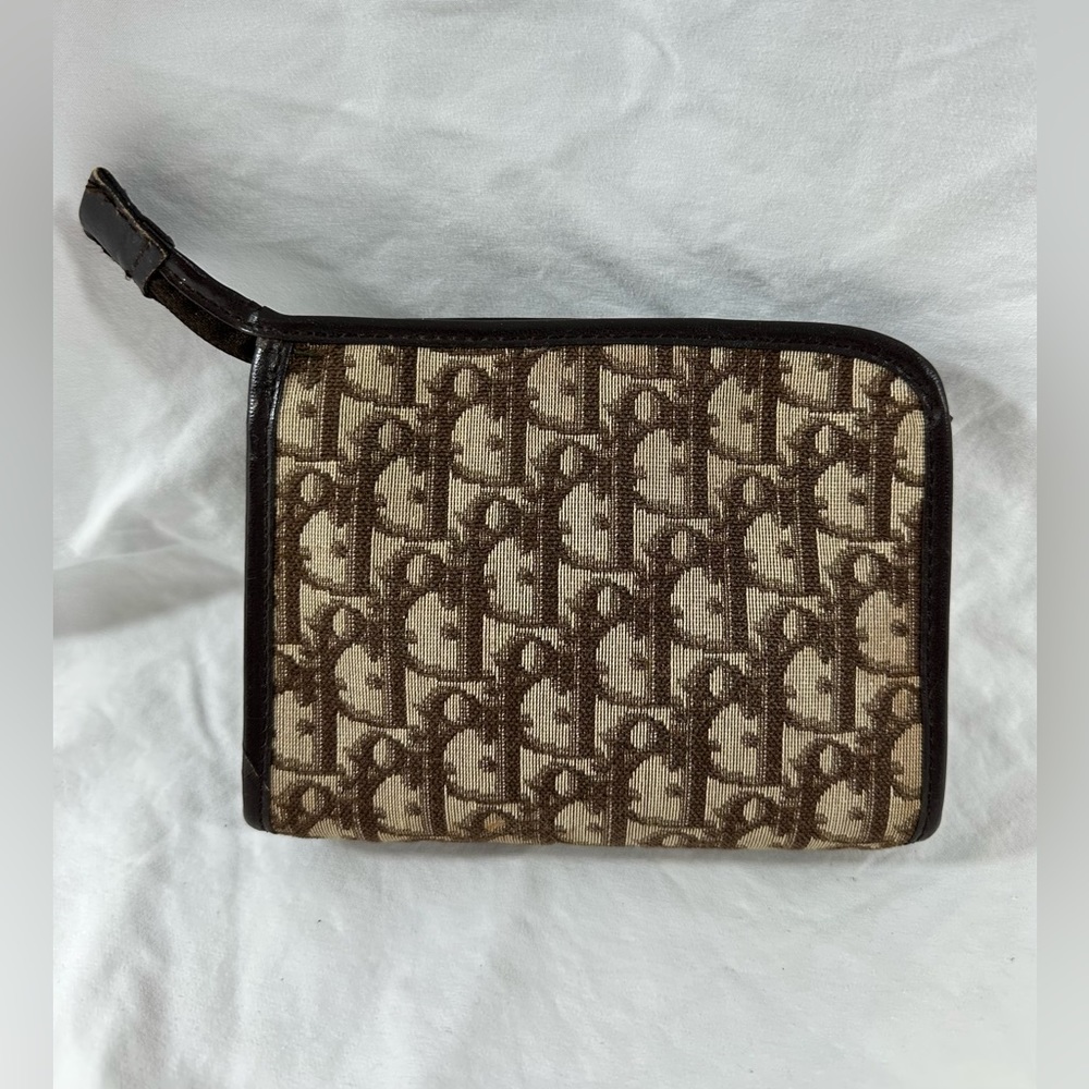 Genuine CHRISTIAN DIOR vintage brown canvas clutch with logo 70s